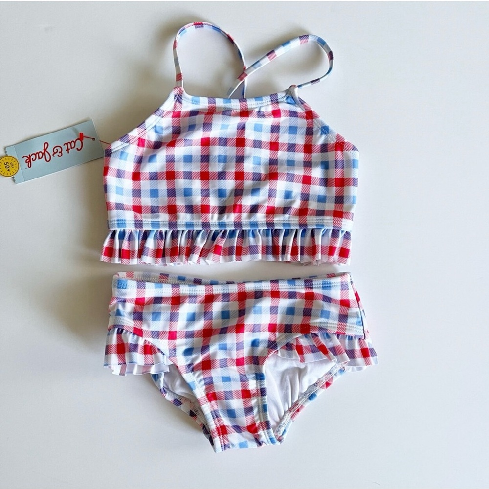 NWT. Size:XS (4-5) 
Girls high neck gingham two-piece bikini